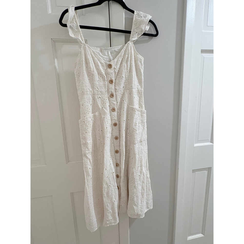 Anthropologie Eyelet Button-Front Midi Dress in White